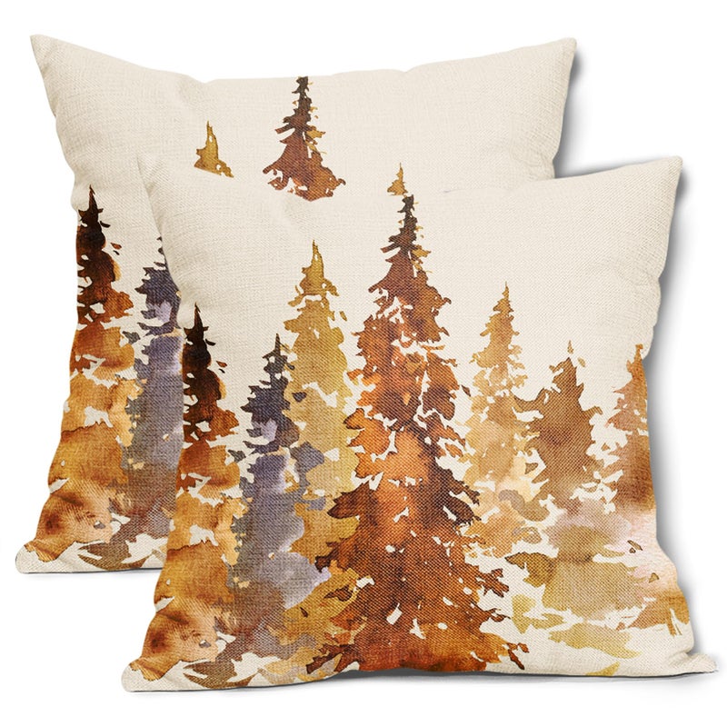 aportt Burnt Orange Fall Tree Pillow Covers18X18 in Set of 2 Nature Themed Autumn Decorative Pillow Cases Watercolor Rustic Forest Pillowcase Home Decor for Living Room Couch Patio Sofa Porch Outdoor - Image 2