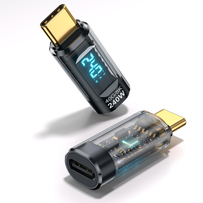 240W USB C Adapter Power Meter Tester 2 Pack Wattage Voltage Amperage LED Digital Display Type C Male to Female Extension Connector for iPhone 1516 MacBook iPad More USB C CablesDevices