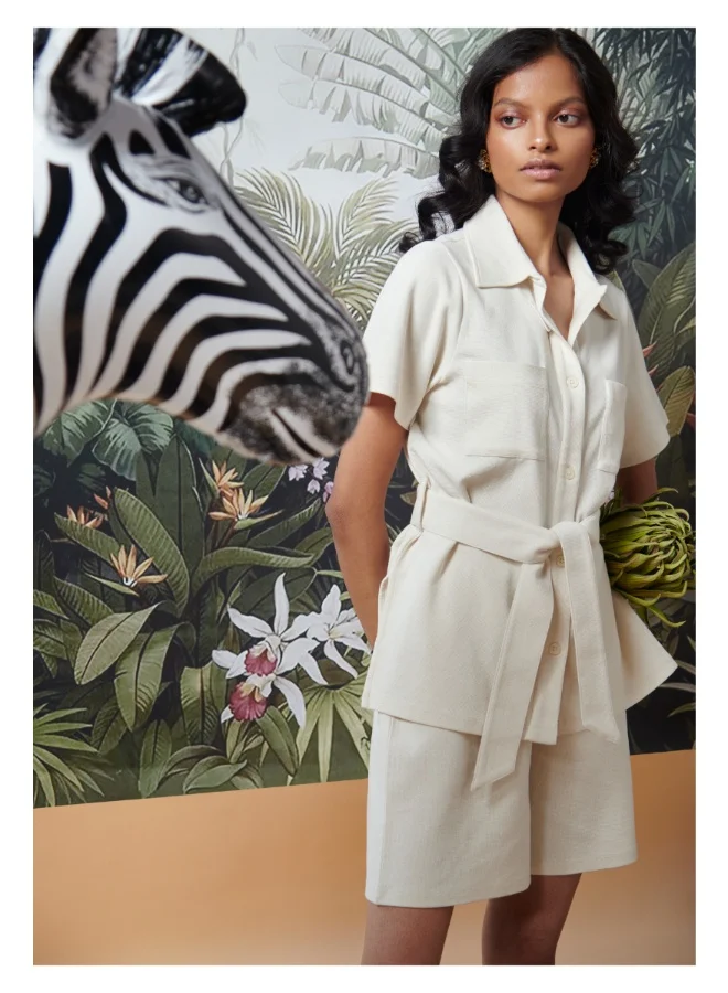 NeceSera Mini Waffle Ivory Safari Bermuda Set