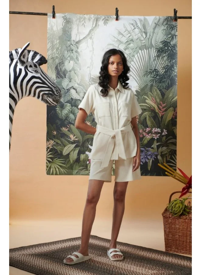 NeceSera Mini Waffle Ivory Safari Bermuda Set
