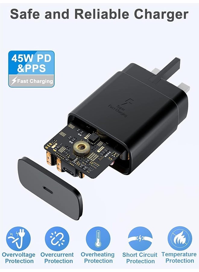 غاز محول شحن فائق السرعة 45 وات لهاتف سامسونج (بدون كابل USB)، متوافق مع S24 S23 S22 S21 S20 Ultra، S24+ S23+ S22+ S21+، A53، A15، A 55، A54 - محول طاقة من النوع C - Image 2