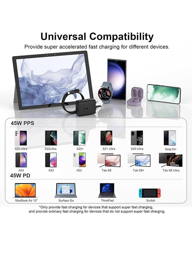 غاز محول شحن فائق السرعة 45 وات لهاتف سامسونج (بدون كابل USB)، متوافق مع S24 S23 S22 S21 S20 Ultra، S24+ S23+ S22+ S21+، A53، A15، A 55، A54 - محول طاقة من النوع C - Image 5