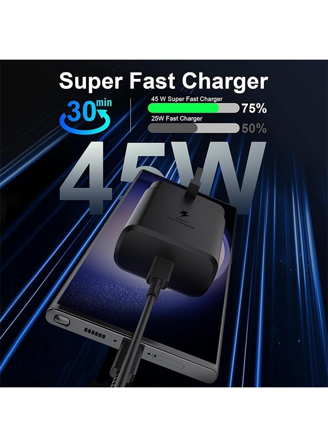 غاز محول شحن فائق السرعة 45 وات لهاتف سامسونج (بدون كابل USB)، متوافق مع S24 S23 S22 S21 S20 Ultra، S24+ S23+ S22+ S21+، A53، A15، A 55، A54 - محول طاقة من النوع C - Image 3