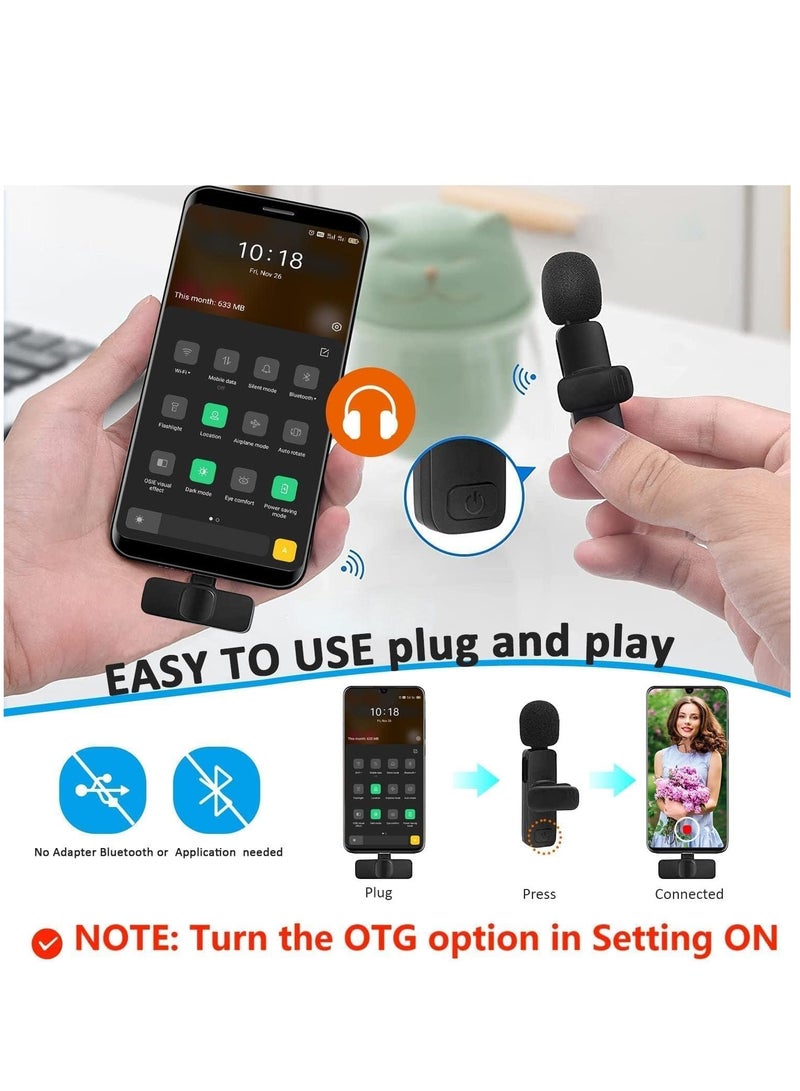 Professional Wireless Lavalier Lapel Microphone for Android Computer - Cordless Omnidirectional Condenser Recording Mic with USB C Interface for Interview Video Podcast Vlog YouTube