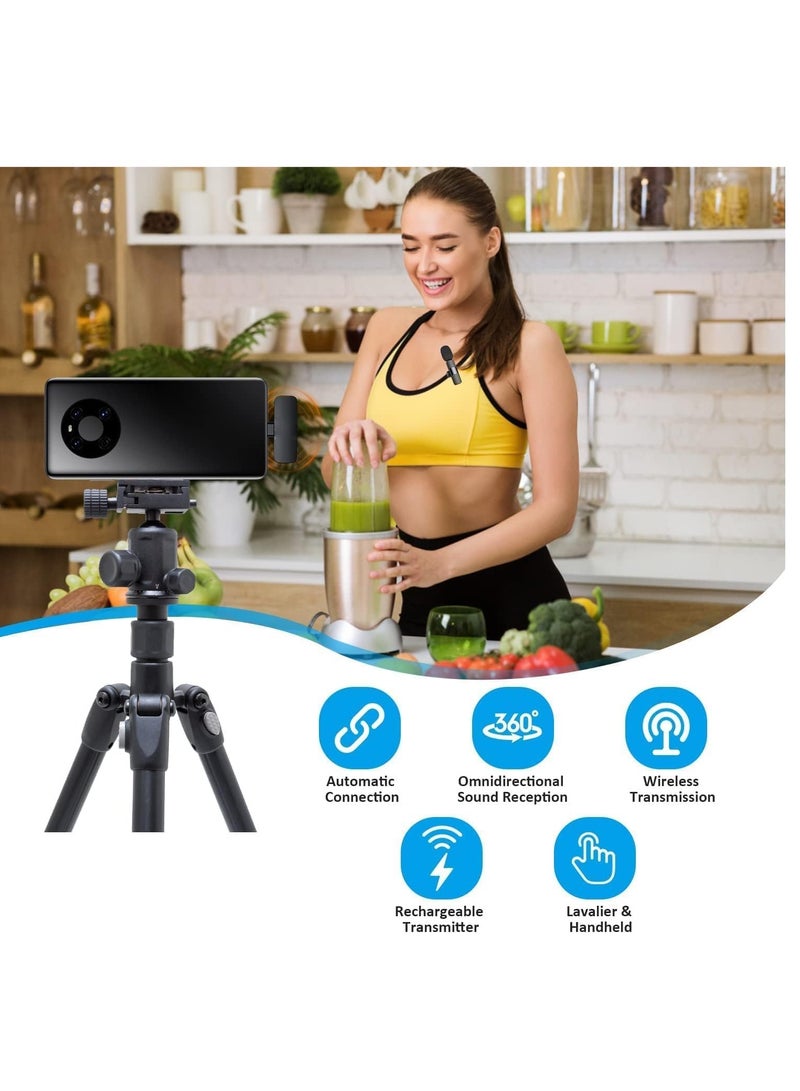Professional Wireless Lavalier Lapel Microphone for Android Computer - Cordless Omnidirectional Condenser Recording Mic with USB C Interface for Interview Video Podcast Vlog YouTube