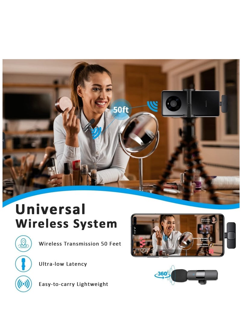 Professional Wireless Lavalier Lapel Microphone for Android Computer - Cordless Omnidirectional Condenser Recording Mic with USB C Interface for Interview Video Podcast Vlog YouTube