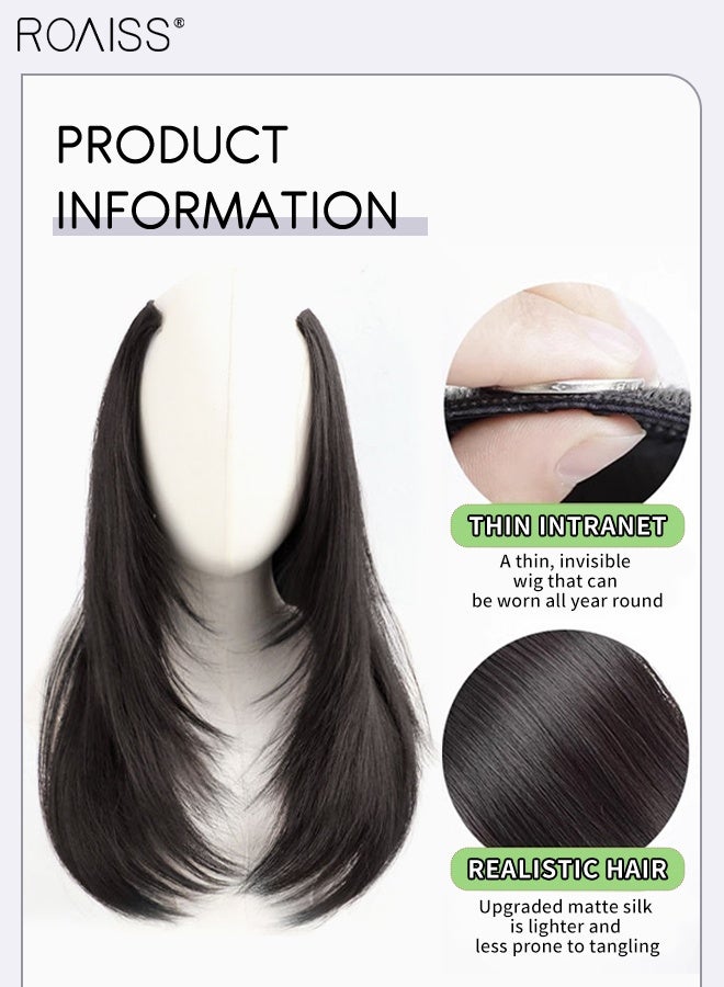roaiss V-Shaped Layered Straight Hair Invisible Clip-in Extension, One Piece Hair Extension Wig with 5 Clips, Heat Resistant Synthetic Hairpiece for Women , Increase Hair Volume Brown Black, 55cm (21.7 inches) - Image 4
