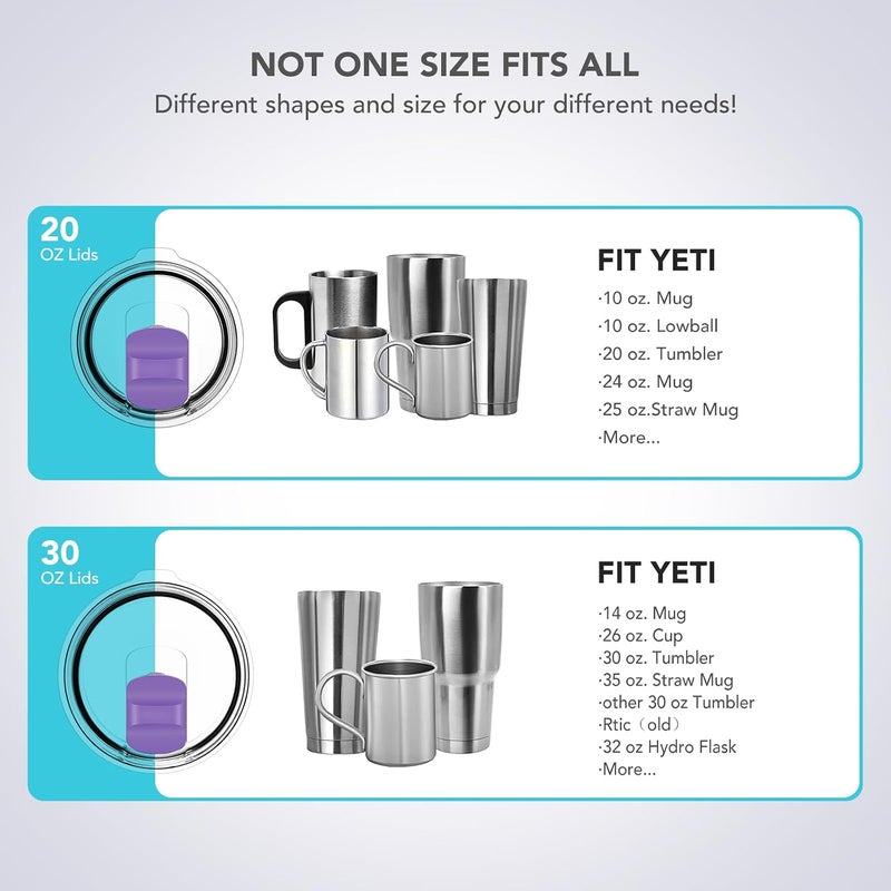 SOONSURE 20oz Tumble Lid, Replacement Lids Compatible for YETI 20 oz Tumbler, 10/24 oz Mug and 10 oz Lowball, Travel Spill Proof Cup Lids Covers with Magnetic Slider Switch, BPA Free - Image 2