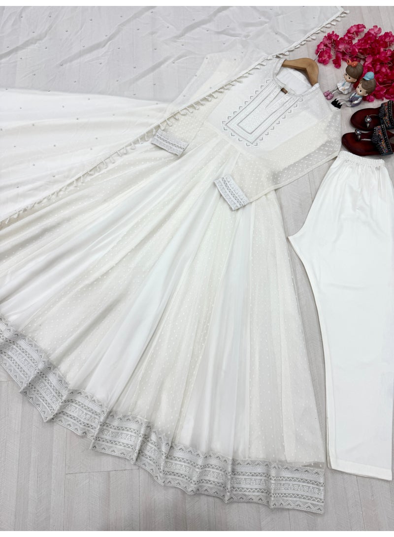 Super Asian Elegant Heavy Faux Georgette Anarkali Gown Set with Dupatta & Bottom – Premium Embroidery & Tassel Work - Image 5