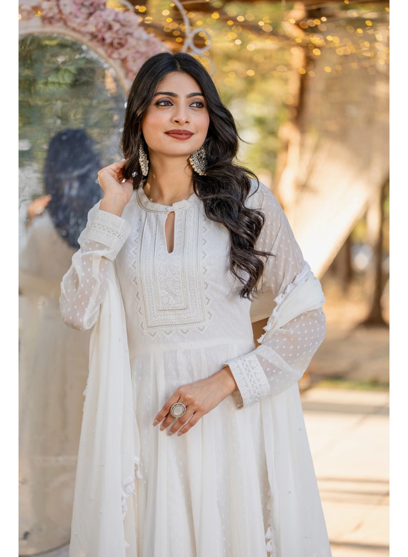 Super Asian Elegant Heavy Faux Georgette Anarkali Gown Set with Dupatta & Bottom – Premium Embroidery & Tassel Work - Image 2
