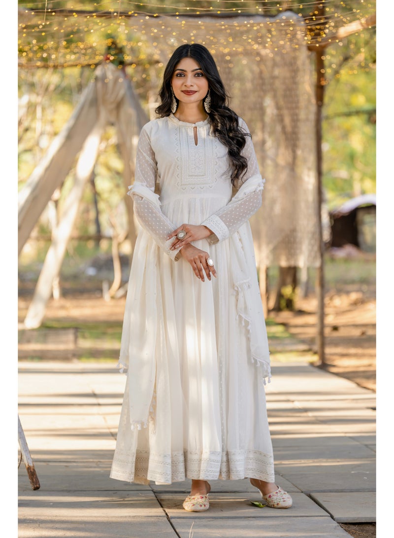 Super Asian Elegant Heavy Faux Georgette Anarkali Gown Set with Dupatta & Bottom – Premium Embroidery & Tassel Work - Image 1