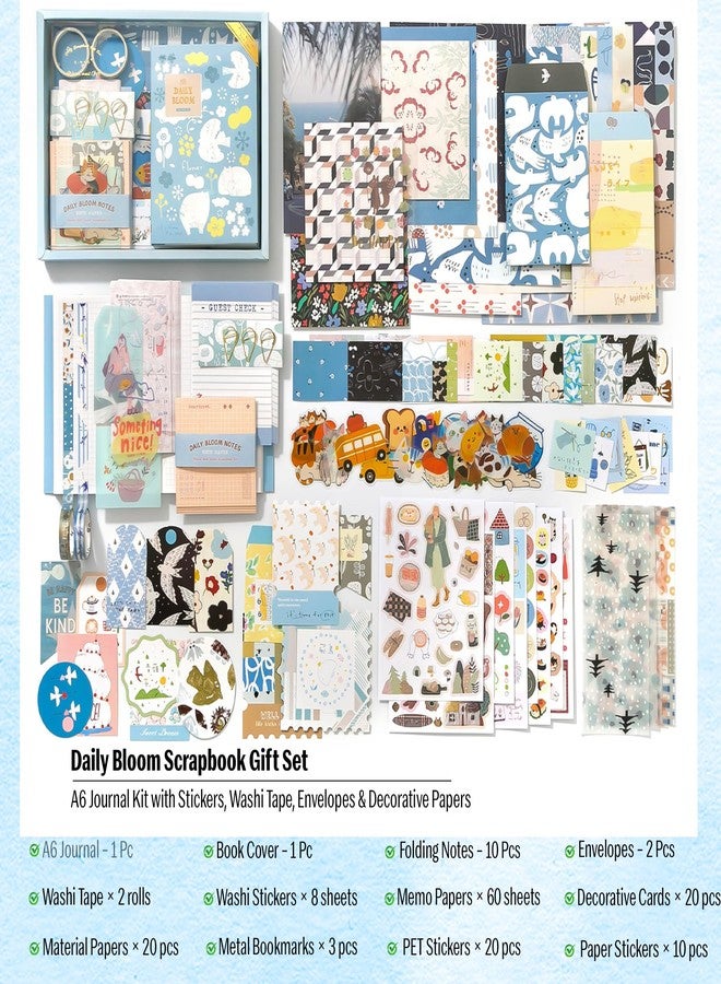 The AutoStory Vintage Scrapbook Album Kit – A6 Junk Journal Notebook with Aesthetic Stickers, Collage Paper Pack & Washi Tape – DIY Journaling Supplies Gift for Teens & Girls (Daily Bloom, Blue) - Image 2
