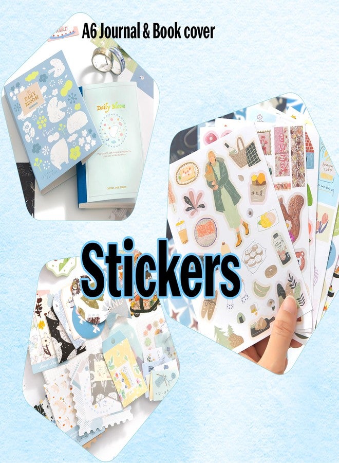 The AutoStory Vintage Scrapbook Album Kit – A6 Junk Journal Notebook with Aesthetic Stickers, Collage Paper Pack & Washi Tape – DIY Journaling Supplies Gift for Teens & Girls (Daily Bloom, Blue) - Image 3