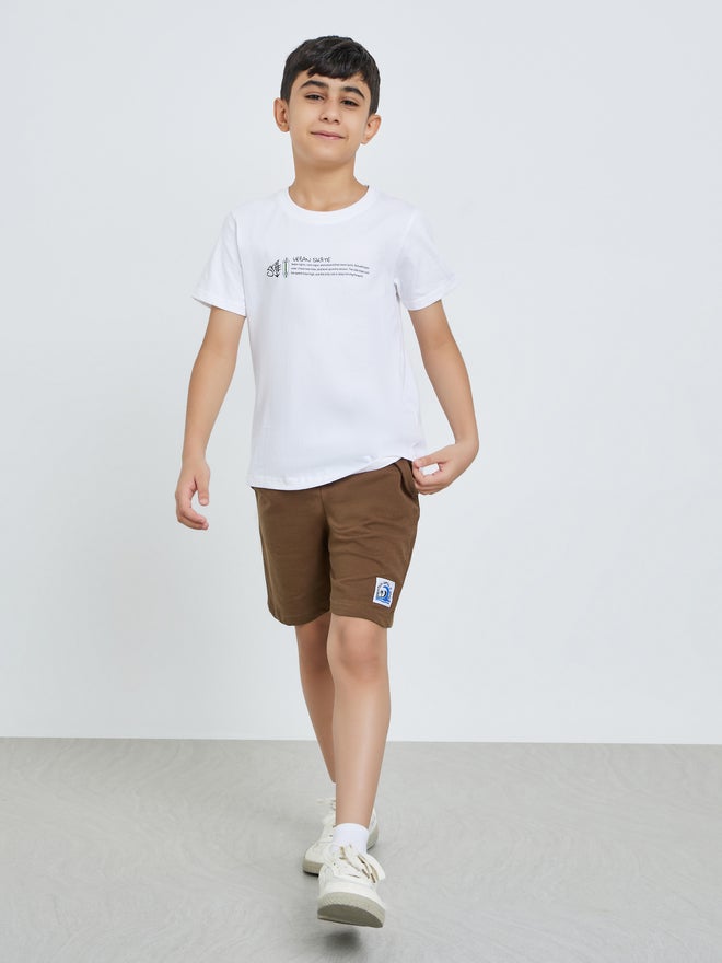 Styli Boys Solid Drawstring Waist Shorts with Badge Detail - Image 2