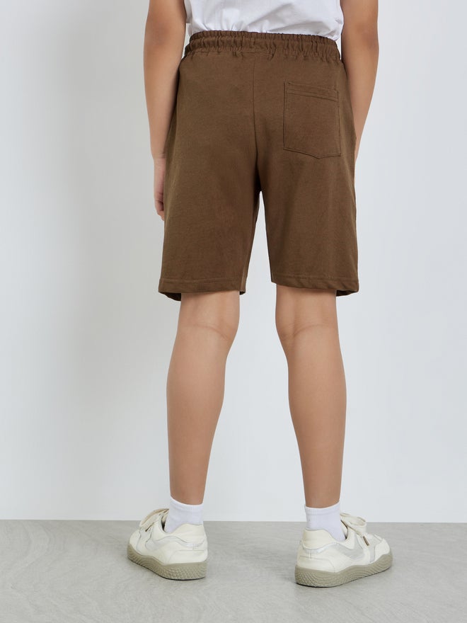 Styli Boys Solid Drawstring Waist Shorts with Badge Detail - Image 4