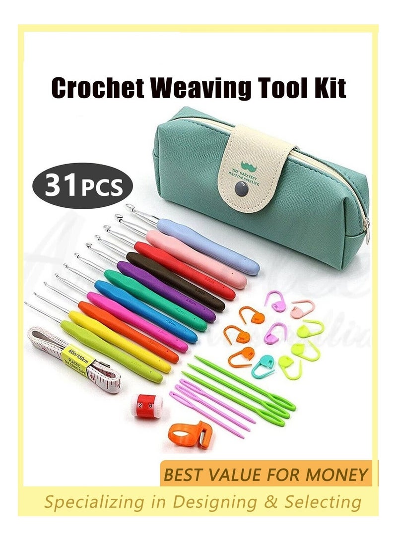 مجموعة من 31 قطعة أدوات حياكة، مجموعة إبر بلاستيكية من الفولاذ المقاوم للصدأ، مجموعة أدوات كروشيه، صندوق إبرة حياكة غرزة، مجموعة كروشيه مع حقيبة تخزين - Image 1