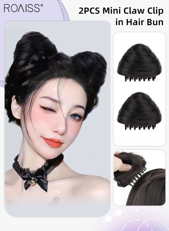 roaiss 2PCS Hair Bun Extensions, Mini Claw Clip in Hair Bun, Wig Accessory for Women Girls Cat Ears Hair Donut Chignon Synthetic Hair Pieces for Daily Use Party Cosplay - Image 1