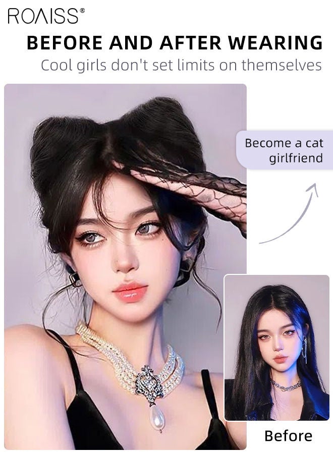 roaiss 2PCS Hair Bun Extensions, Mini Claw Clip in Hair Bun, Wig Accessory for Women Girls Cat Ears Hair Donut Chignon Synthetic Hair Pieces for Daily Use Party Cosplay - Image 2