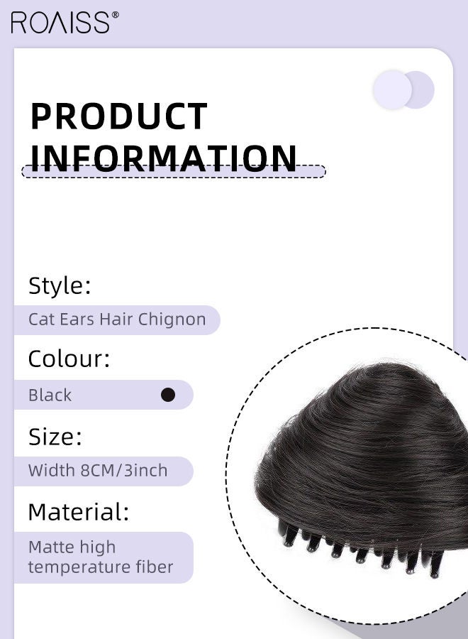 roaiss 2PCS Hair Bun Extensions, Mini Claw Clip in Hair Bun, Wig Accessory for Women Girls Cat Ears Hair Donut Chignon Synthetic Hair Pieces for Daily Use Party Cosplay - Image 3