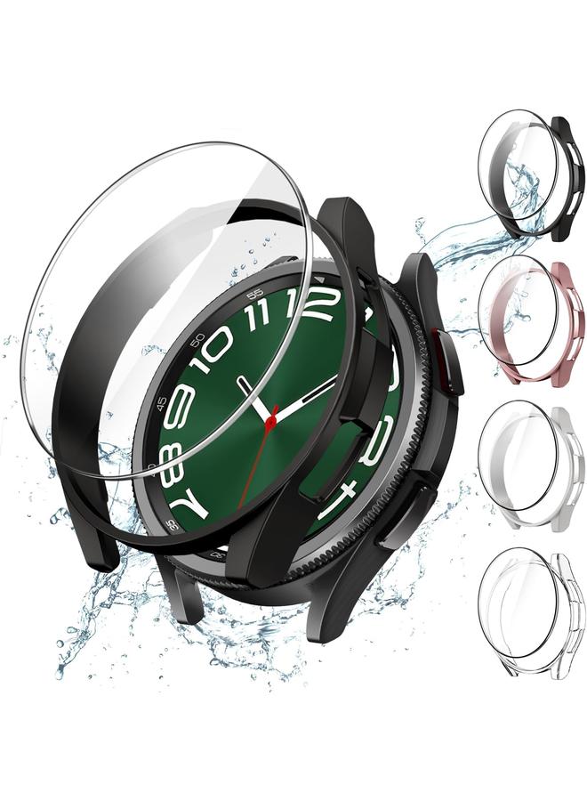 جي تيك 4+4 عبوات من حافظات وواقيات الشاشة لساعة سامسونج جالكسي 6 كلاسيك 47 مم، طبقة زجاجية مقواة واقية صلبة من البولي كربونات باللون الأسود الشفاف والفضي والذهبي الوردي - Image 1