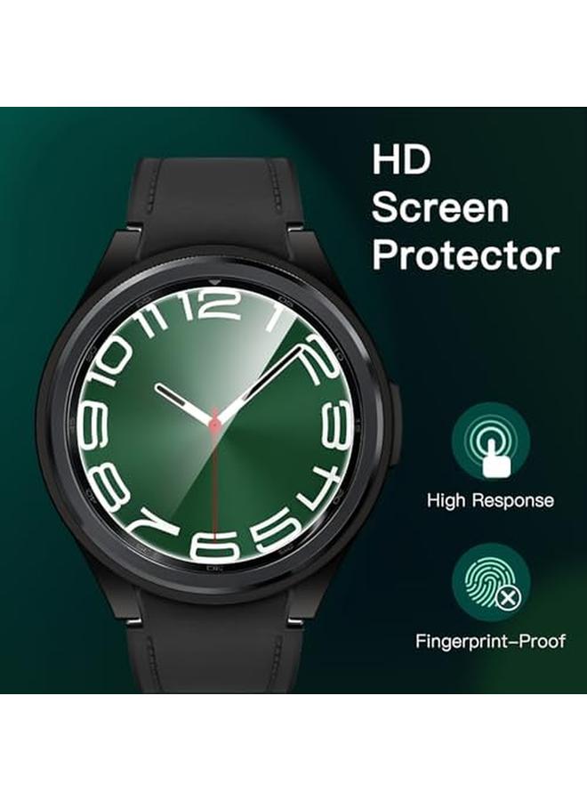 جي تيك 4+4 عبوات من حافظات وواقيات الشاشة لساعة سامسونج جالكسي 6 كلاسيك 47 مم، طبقة زجاجية مقواة واقية صلبة من البولي كربونات باللون الأسود الشفاف والفضي والذهبي الوردي - Image 3