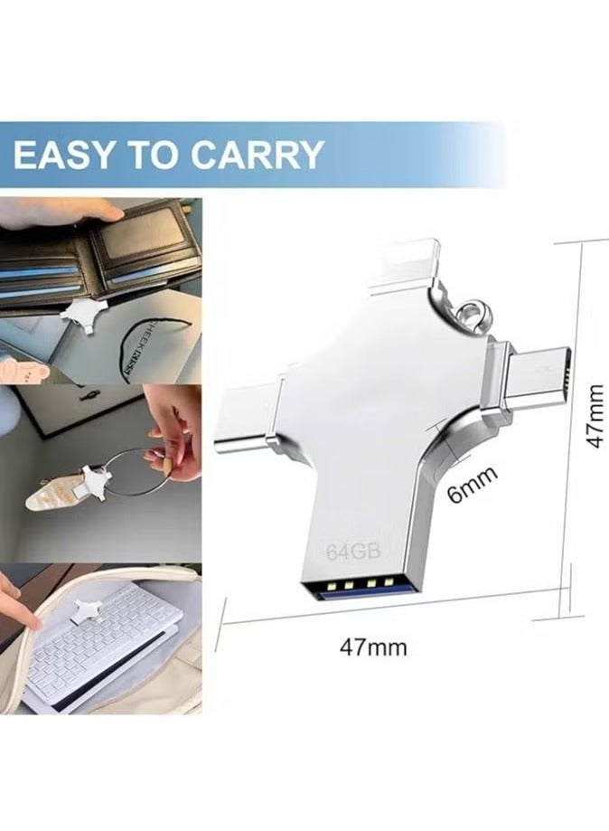 JAJEEK USB Flash Drive 64GB – 4-in-1 USB Stick with High-Speed Data Transfer – Large Capacity Thumb Drive for Smartphone, OTG Android, Computer, Tablet, Laptop – External Storage for Fast File Transfer and Backup – Compact, Portable Design - Image 2