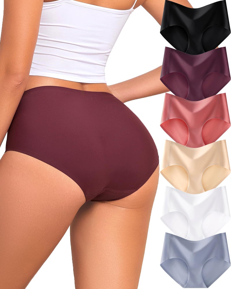 FINETOO 6 Pack Womens Seamless Underwear Full Coverage No Show Hipster Panties Mid Rise Stretchy Invisible Briefs - Image 1