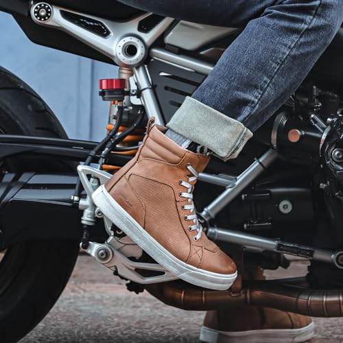 BORLENI BORLEN Motorcycle Riding Shoes Cowhide Leather Breathable Casual Outdoor Street Motorcycle Boots for Men Brown 11 - Image 3