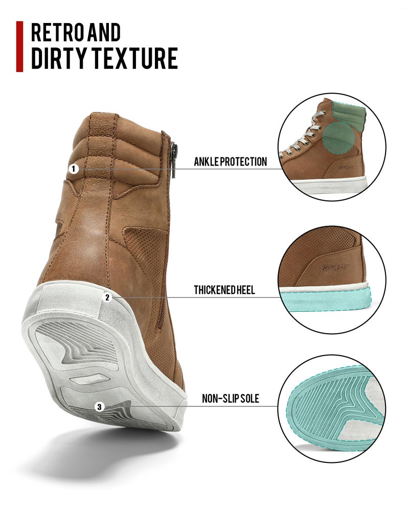 BORLENI BORLEN Motorcycle Riding Shoes Cowhide Leather Breathable Casual Outdoor Street Motorcycle Boots for Men Brown 11 - Image 4