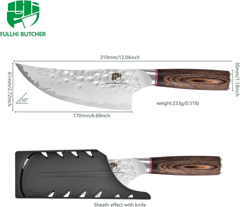 FULLHI Hammered Blade Kitchen Knife with Guard, Non-stick Chef's Knives, Pakka Wood Handle Japanese Knife, Premium German Stainless Steel Kitchen Knives with Sheath (6.8 inch) - Image 2