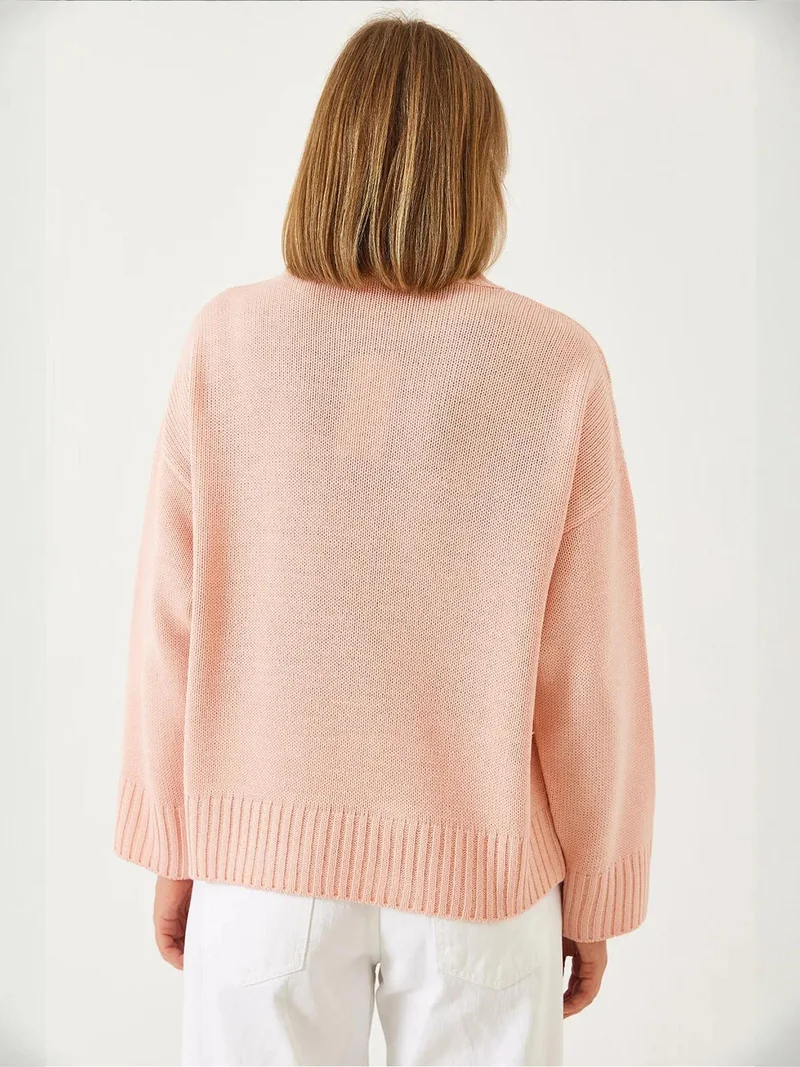 Bianco Lucci Bright Pink LUCCI Relaxed Fit Crew Neck Ribbed Sweater for Women | Best Price UAE