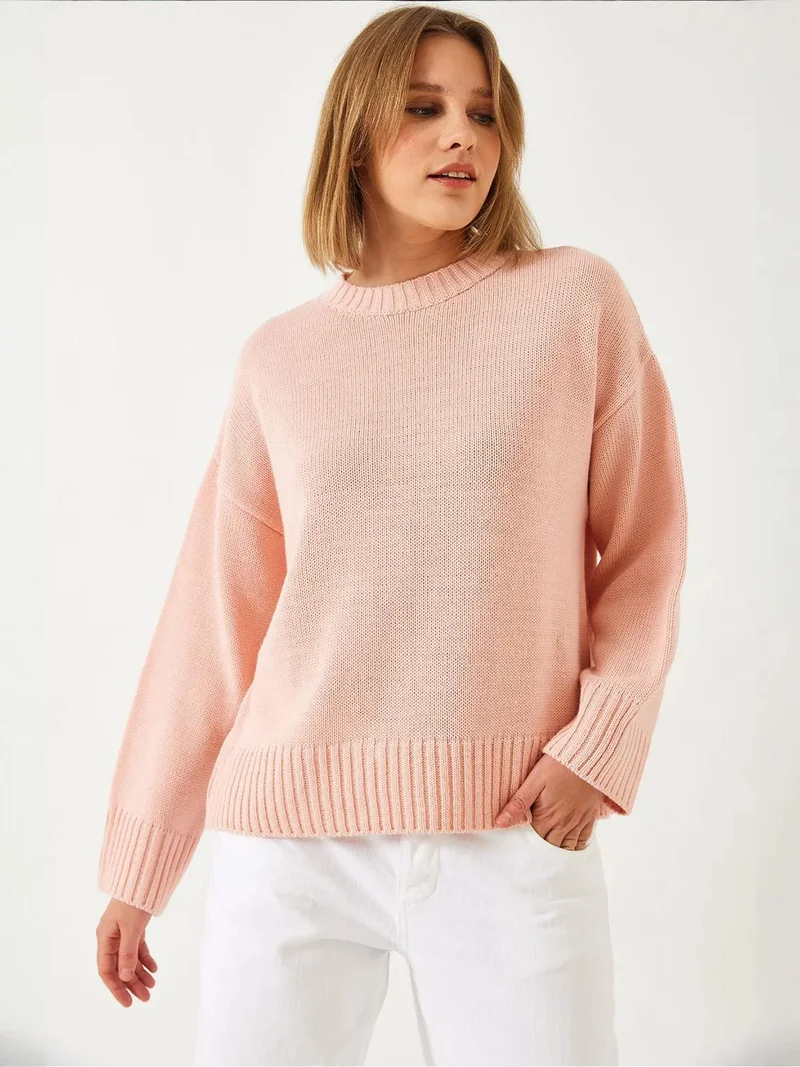 Bianco Lucci Bright Pink LUCCI Relaxed Fit Crew Neck Ribbed Sweater for Women | Best Price UAE