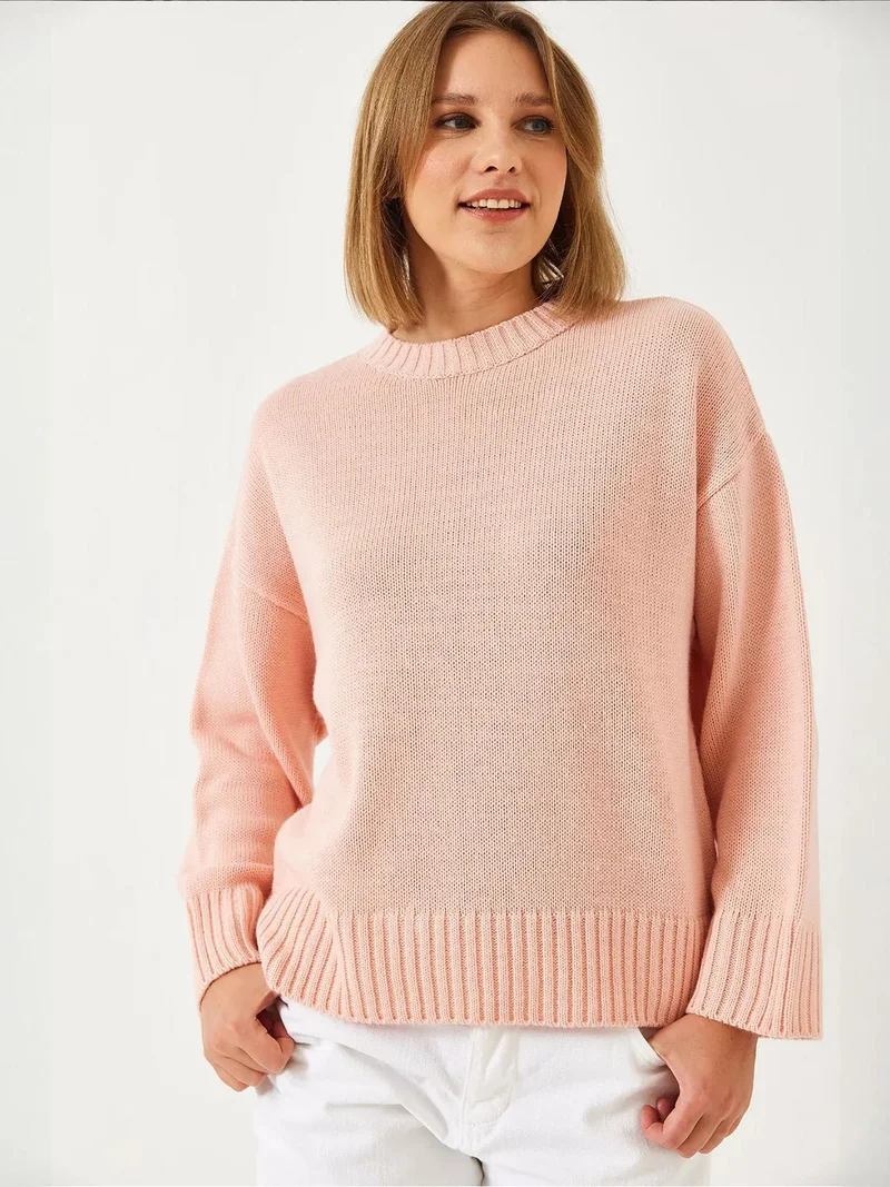 Bianco Lucci Bright Pink LUCCI Relaxed Fit Crew Neck Ribbed Sweater for Women | Best Price UAE