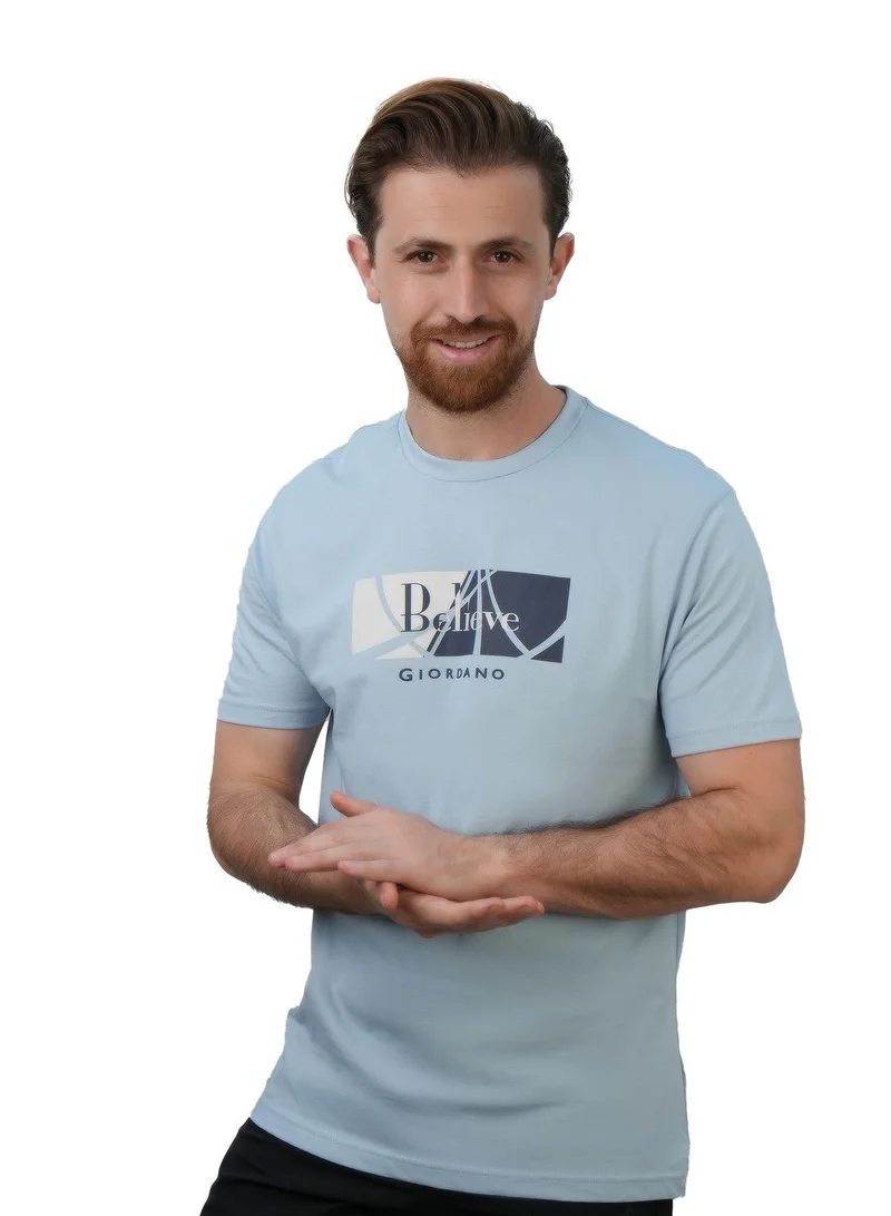 جيوردانو تيشيرت رجالي قطن جيرسي بقصة ضيقة وطبعة رسالة