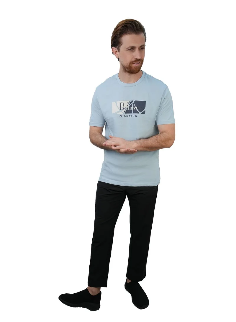 جيوردانو تيشيرت رجالي قطن جيرسي بقصة ضيقة وطبعة رسالة