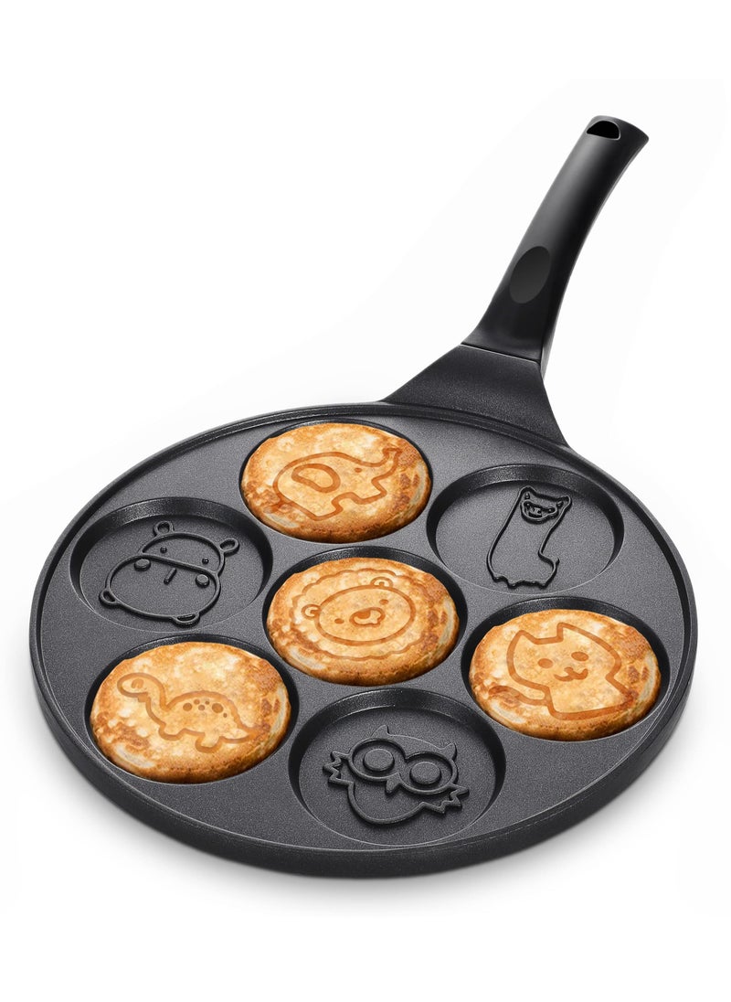 KASTWAVE Griddle Pan, Pancake Pan Nonstick 10 Inch animal Pancake Maker Mini Pancake Mold Pan 7-Cup Blini Pan for Kids Gifts Cake, black  - Image 1