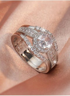 Elegant & High Quality Silver Plated Ring For Women Inlaid With Zirconia Size 7