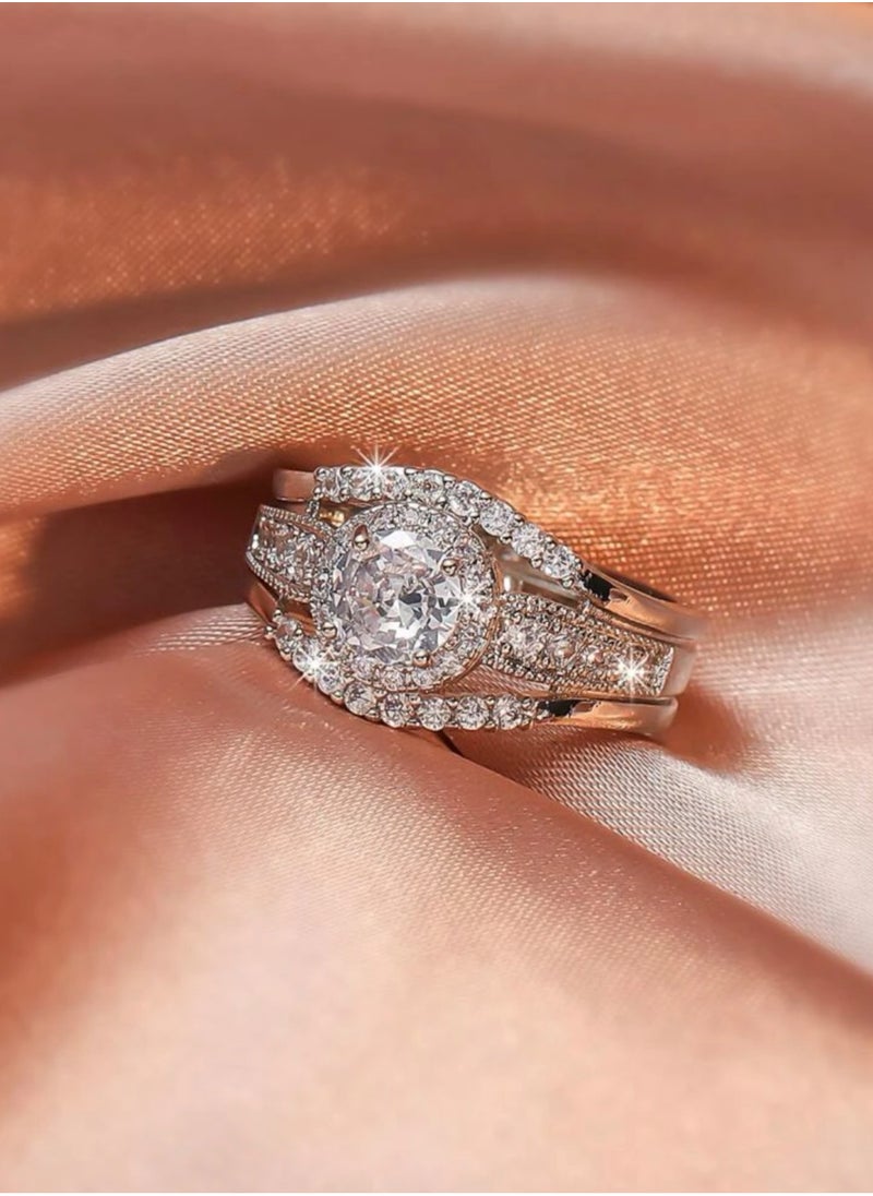 Noon-chi - Elegant & High Quality Silver Plated Ring For Women Inlaid With Zirconia Size 7 - Image 1