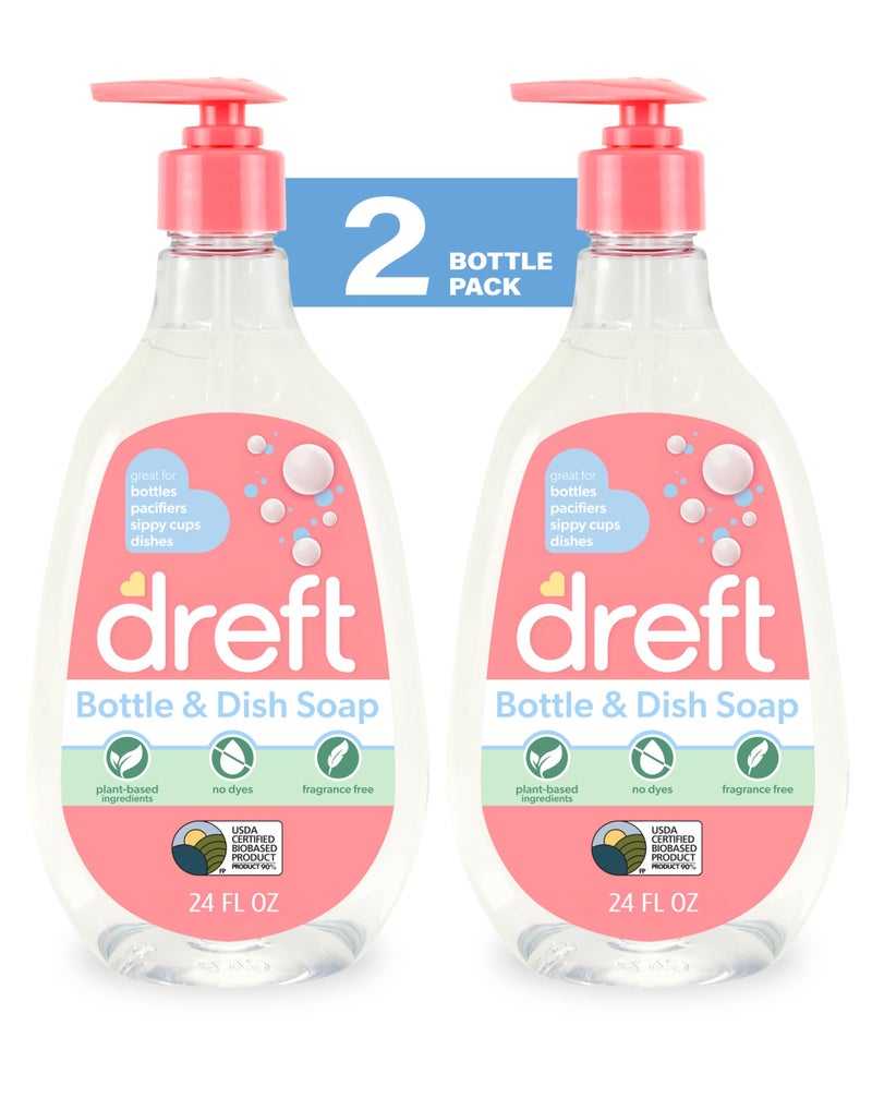 Dreft Baby Bottle and Dish Soap Removes Milk Film Odor Plant Based Fragrance Free Travel Size Bottles 24 Fl Oz Pack of 2