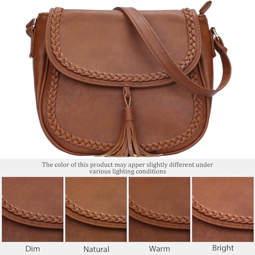 KKXIU Vintage Brown Casual Flap Saddle Crossbody Bag for Women – Tassel Purse & Handbag - Image 2