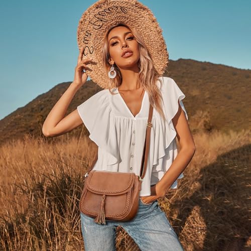 KKXIU Vintage Brown Casual Flap Saddle Crossbody Bag for Women – Tassel Purse & Handbag - Image 3
