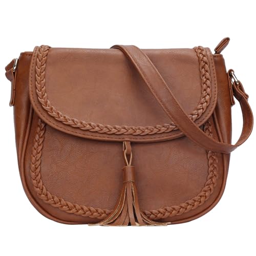KKXIU Vintage Brown Casual Flap Saddle Crossbody Bag for Women – Tassel Purse & Handbag - Image 1