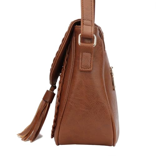 KKXIU Vintage Brown Casual Flap Saddle Crossbody Bag for Women – Tassel Purse & Handbag - Image 5