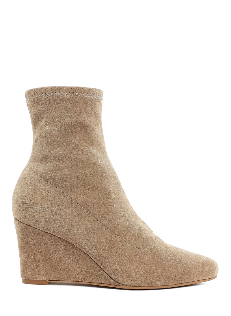 London Rag Microfiber Wedge Sock Boots in Beige - Image 1