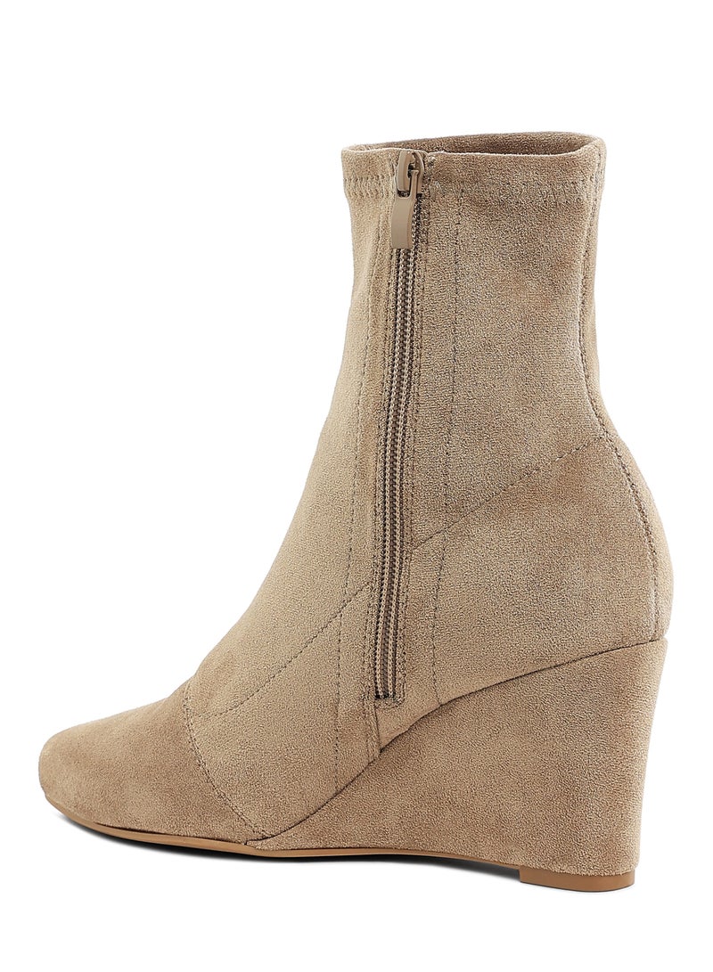 London Rag Microfiber Wedge Sock Boots in Beige - Image 3