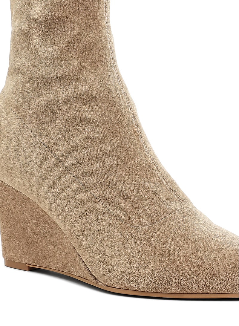 London Rag Microfiber Wedge Sock Boots in Beige - Image 5