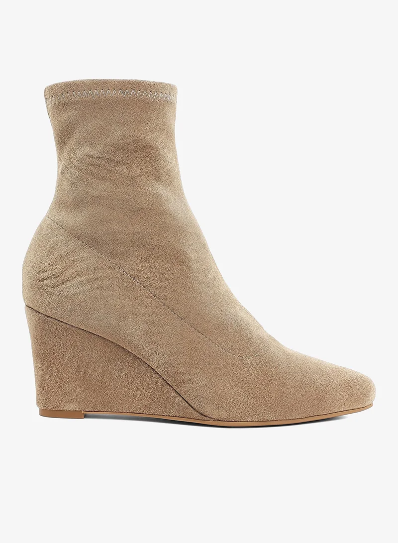 Microfiber Wedge Sock Boots in Beige