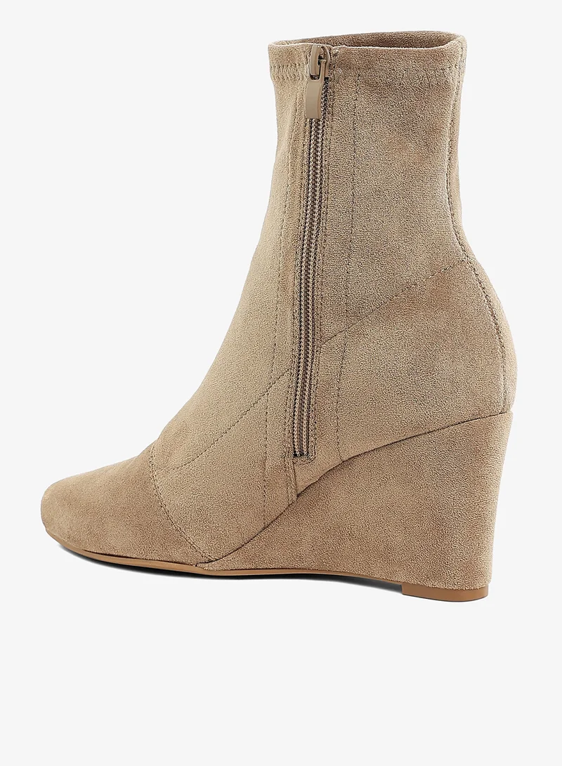 London Rag Microfiber Wedge Sock Boots in Beige