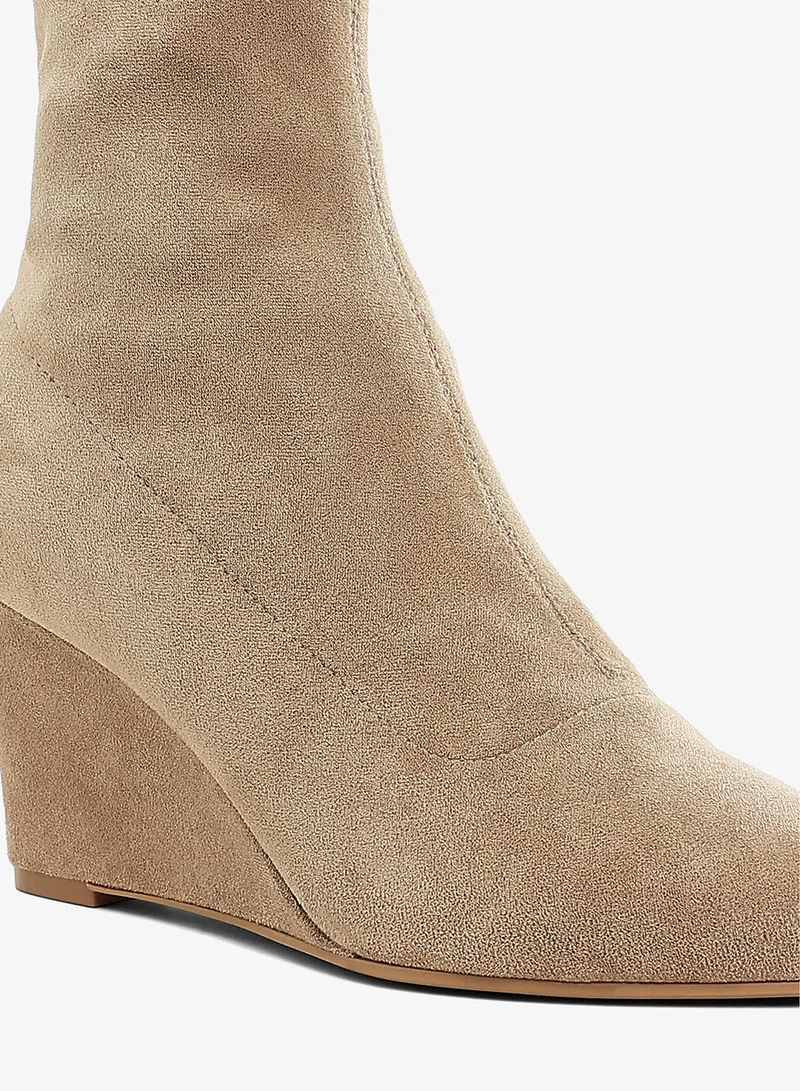 London Rag Microfiber Wedge Sock Boots in Beige