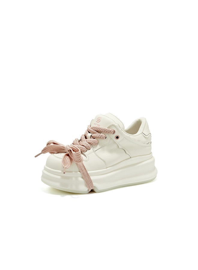 St&Sat Saturday Platform White Sneakers For Women, Spring And Autumn Fashion Versatile Soft Sole Comfortable Height Increasing Casual Sports Shoes - Image 4